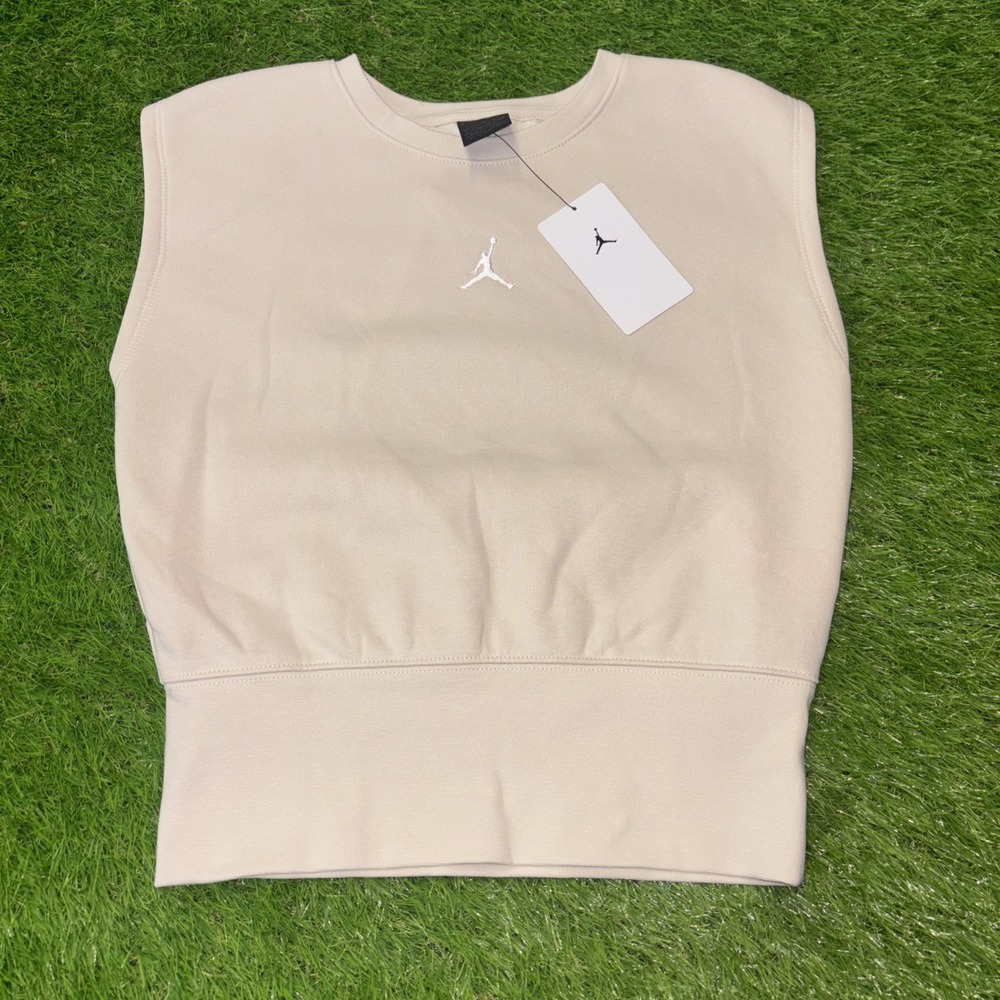 Jordan Girls Sleeveless Sweatshirt Padded Shoulder Tank‎ Top Cream L 12-13Y NWT